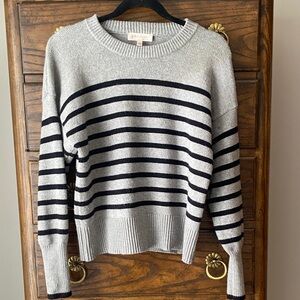 Philosophy Gray and Black Striped Crew Neck Sweater